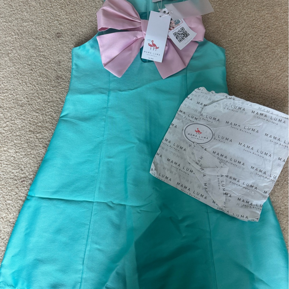 Mama Luma Girls Green Bow Satin Dress Size 9 to 10